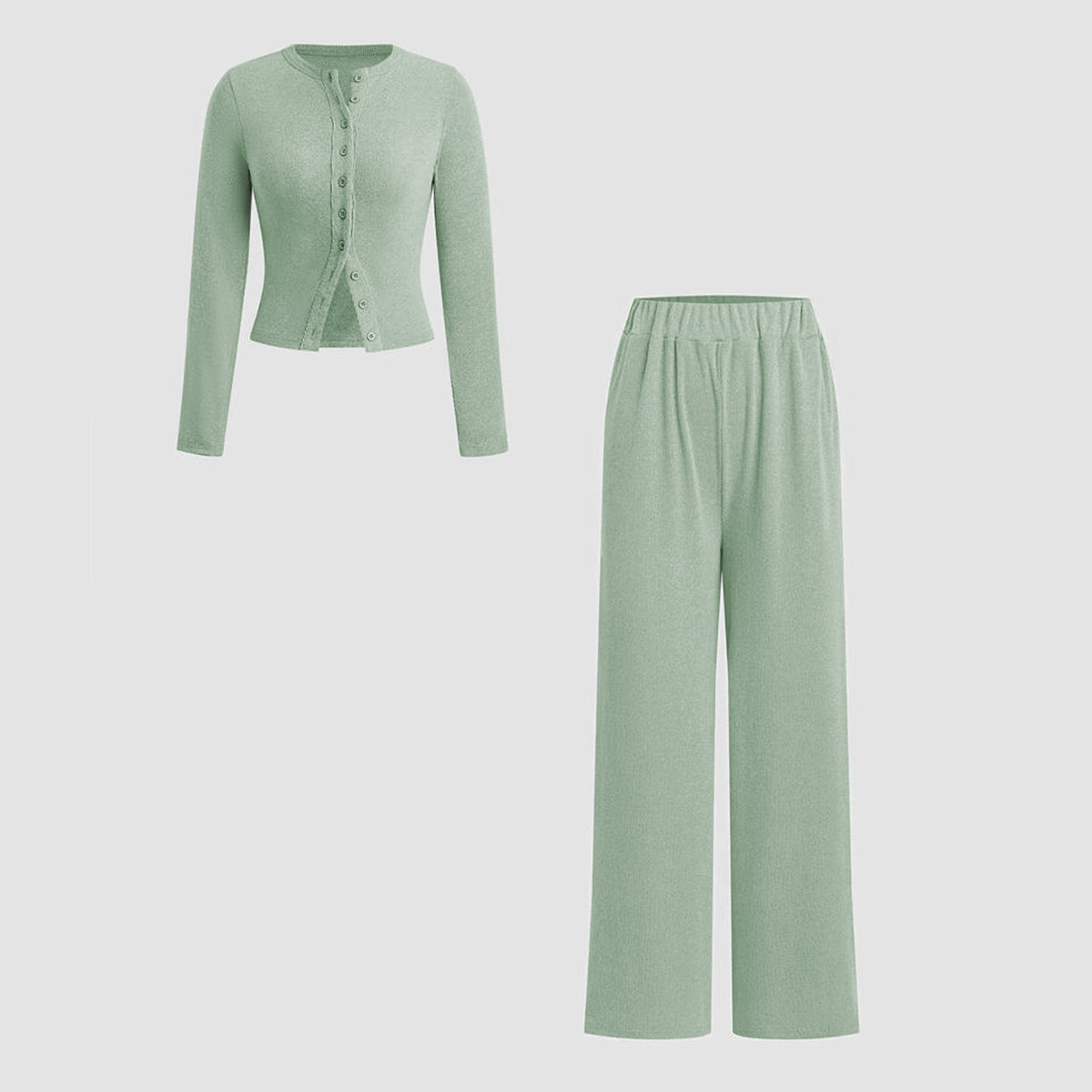 Minimalist Solid Button-Up Top & Wide-Leg Trousers Co-ord