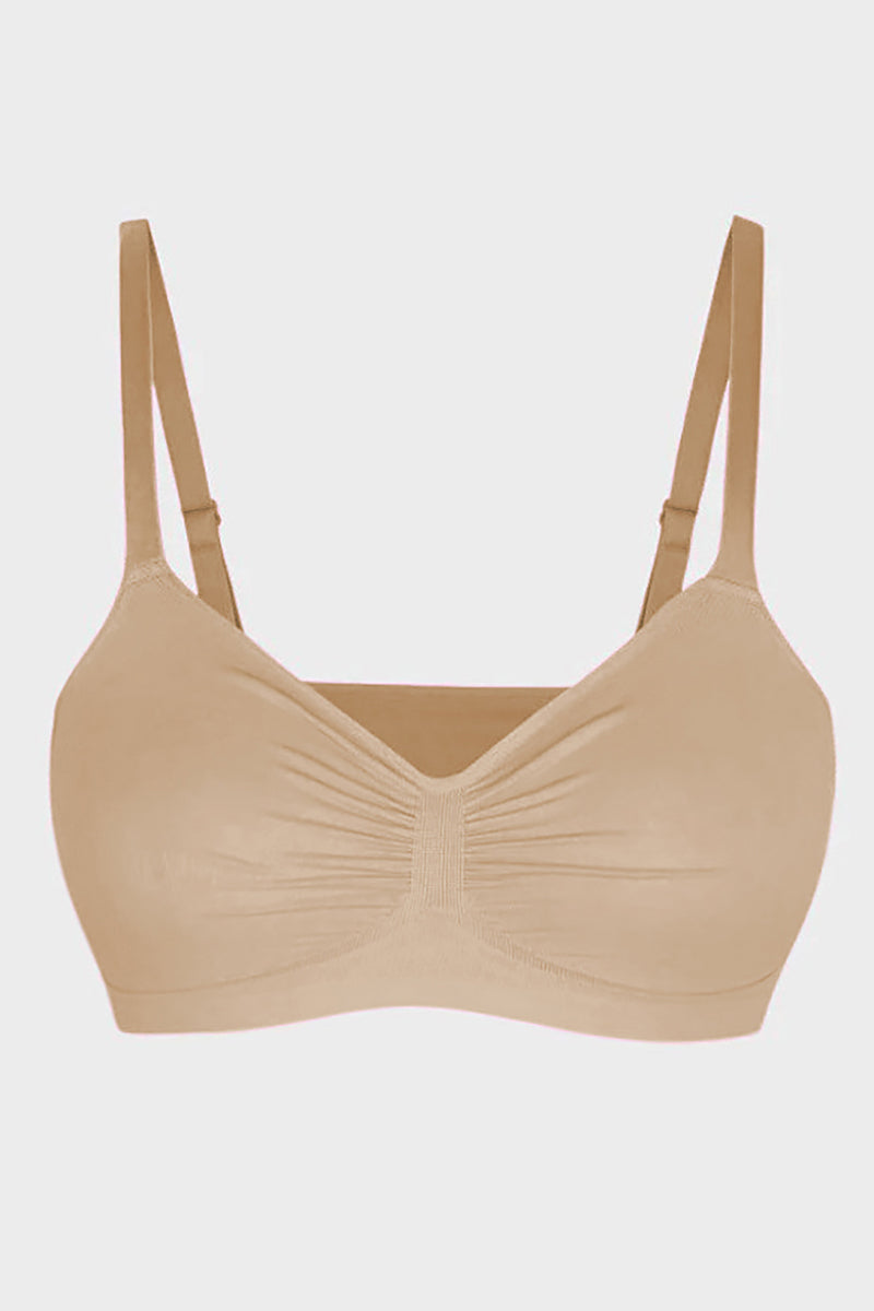 Versatile Non-Wired Full Cup Push-Up Bra, Solid Adjustable Spaghetti Strap Soft Breathable Wirefree Bra