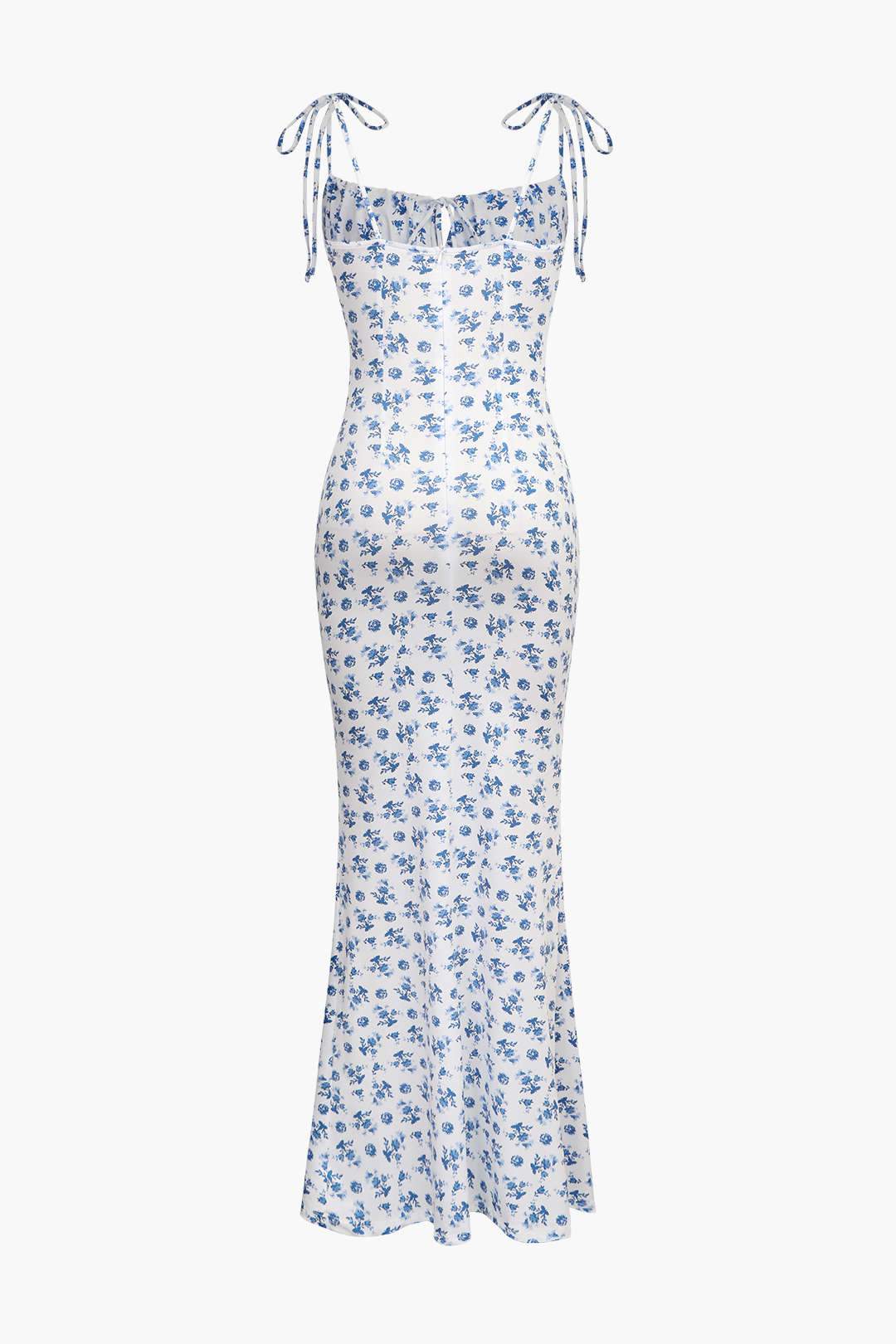 Breezy Adjustable Strap Floral Print Tie-Up Slinky Maxi Dress