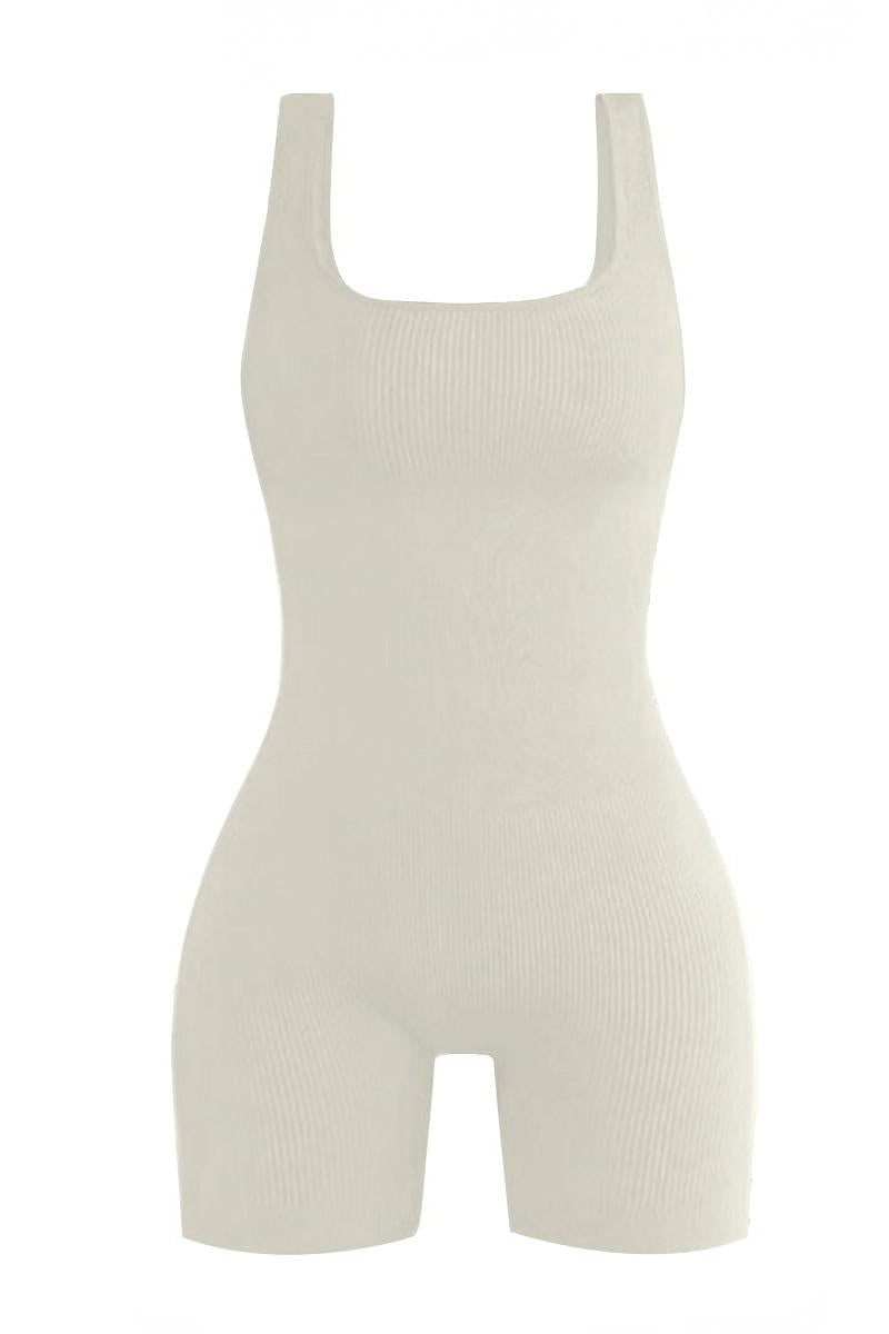 Athletic Thin Waist Ribbed Stretch Shaping Playsuit