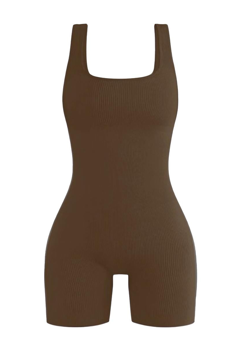 Athletic Thin Waist Ribbed Stretch Shaping Playsuit