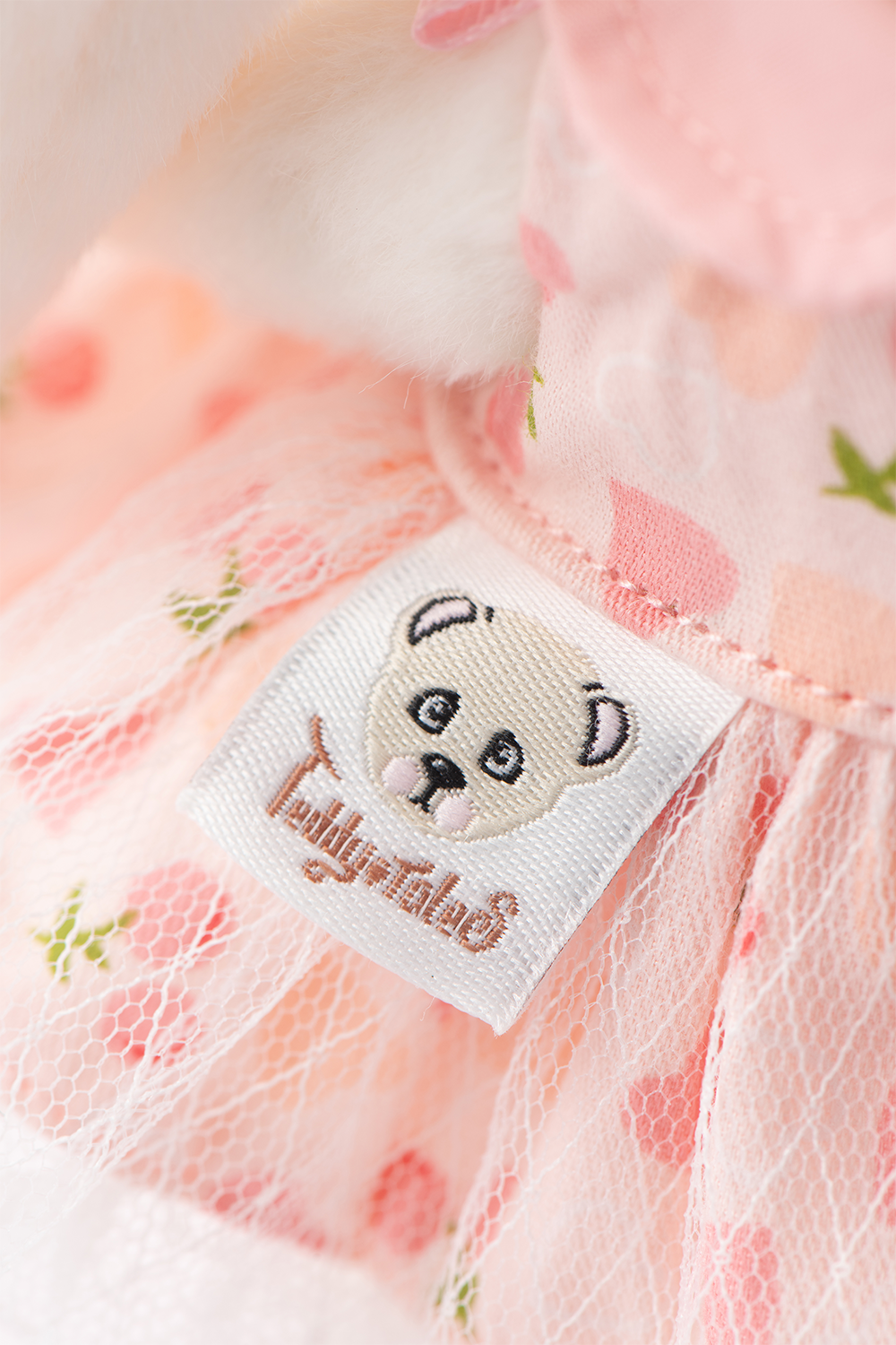 Lina Bear Pocket Series - White Drop Ear Bunny with Pink Cherry Dress(15CM)