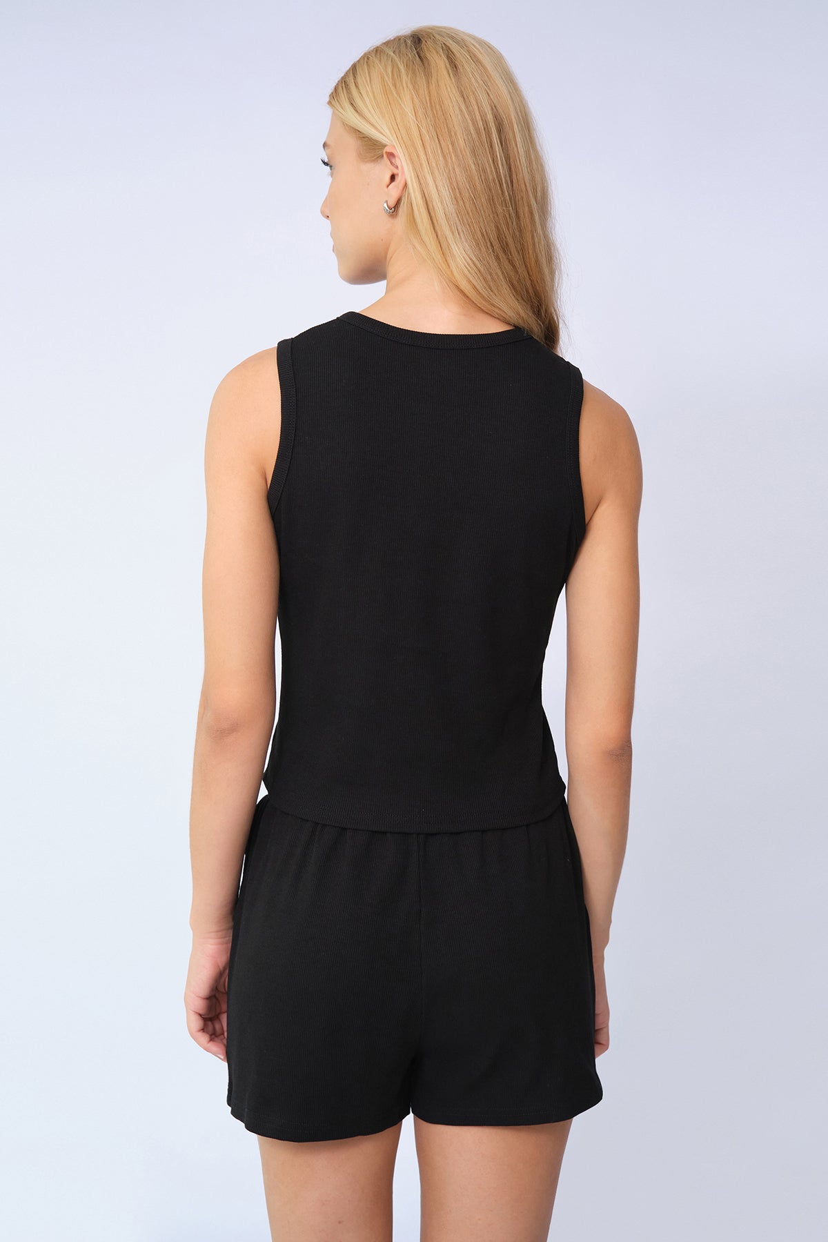 Minimalist Button-Up Tank Top & Drawstring Waist Shorts Co-ord