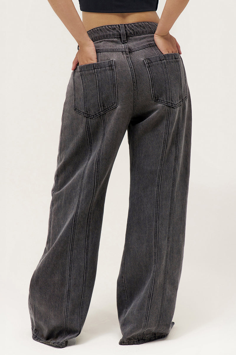 Street Mid-Rise Adjustable Button Lines Modify Wide Leg Jeans