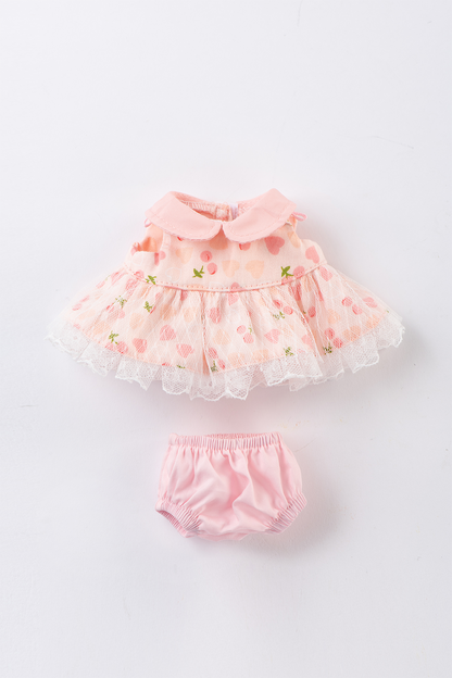 Lina Bear Pocket Series - White Drop Ear Bunny with Pink Cherry Dress(15CM)