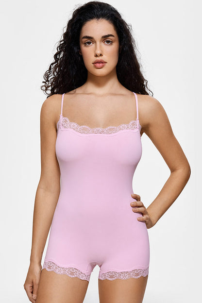 Lace Series Women's Spaghetti Strap Lace Trim Breathable Playsuit