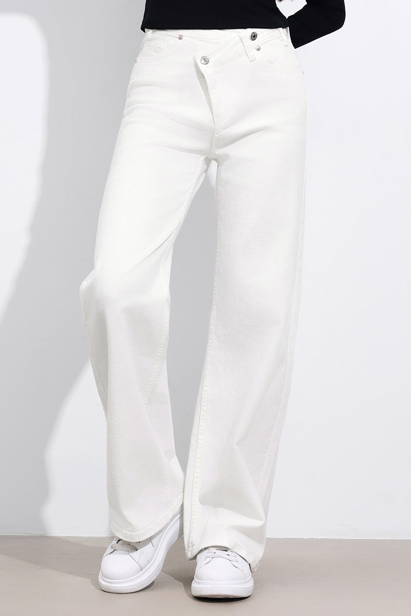 Asymmetrical High Waist Multi Pocket Wide Leg Jeans Street Style