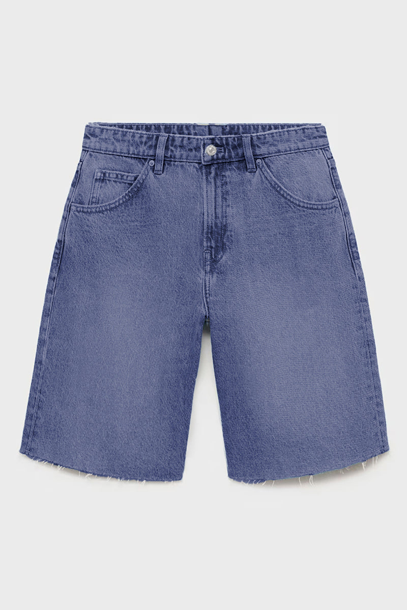Classy Mid-Rise Tassel Hem Baggy Denim Shorts