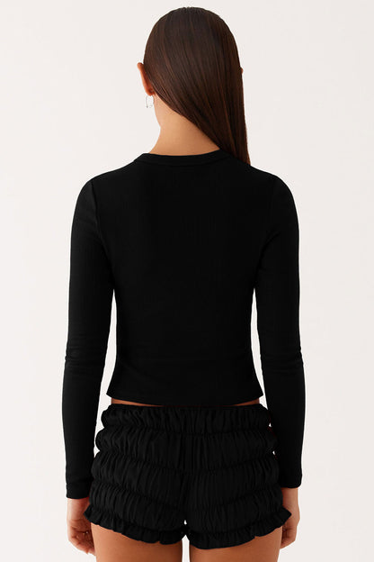 Versatile Solid Color Knit Button-Up Slim Top