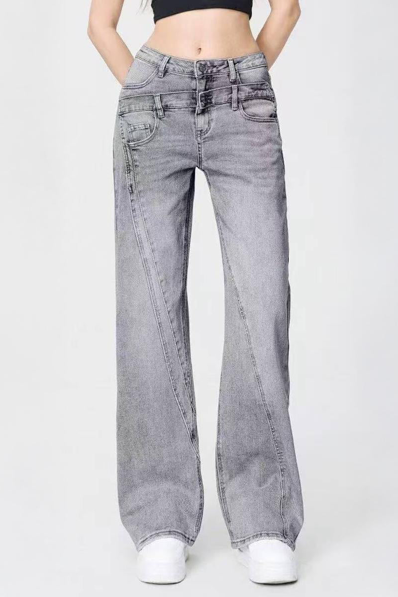 Casual Patchwork Irregular Stitching Flared Jeans