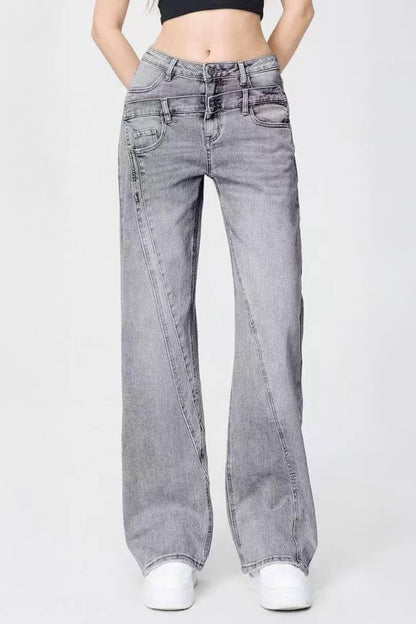 Casual Patchwork Irregular Stitching Flared Jeans