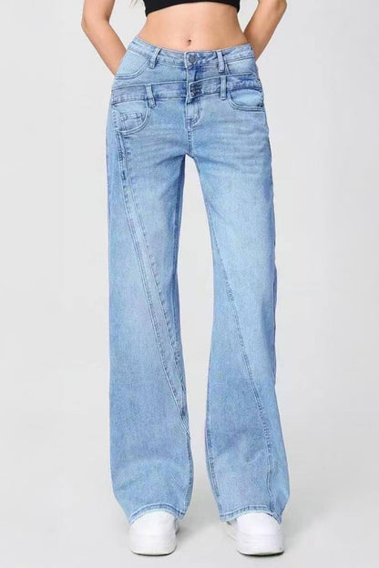 Casual Patchwork Irregular Stitching Flared Jeans