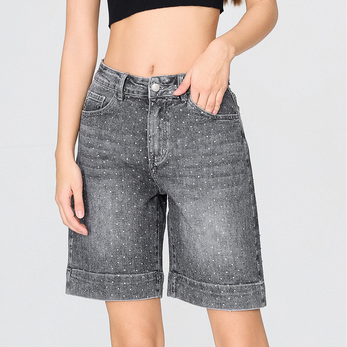 Punk Mid-Rise Loose Straight Ripped Denim Shorts