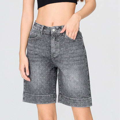 Punk Mid-Rise Loose Straight Ripped Denim Shorts