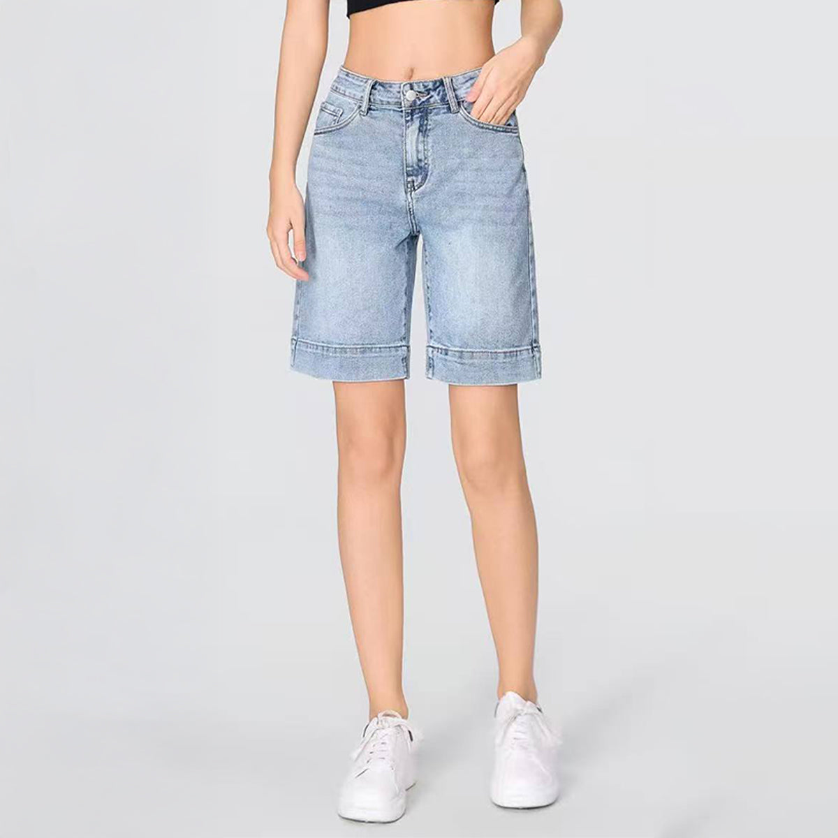 Punk Mid-Rise Loose Straight Ripped Denim Shorts