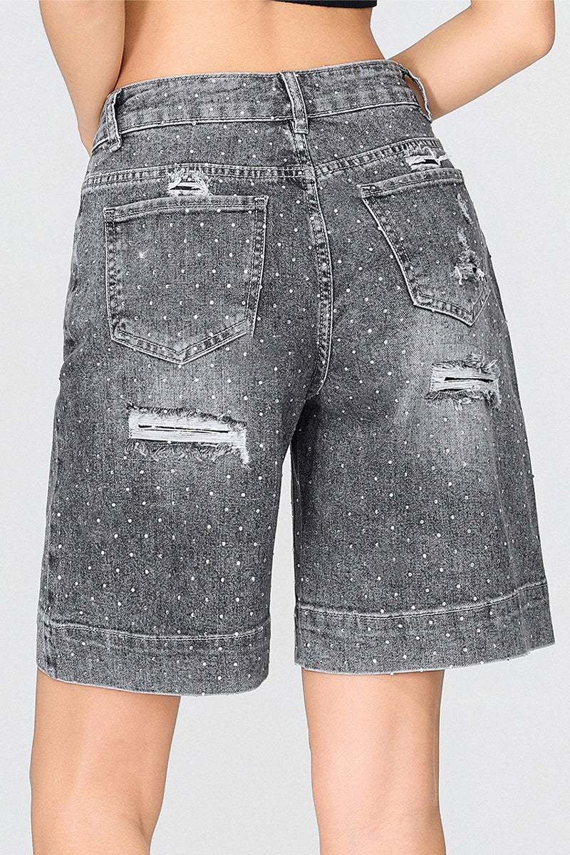 Punk Mid-Rise Loose Straight Ripped Denim Shorts