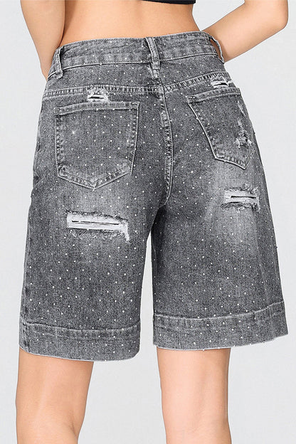 Punk Mid-Rise Loose Straight Ripped Denim Shorts