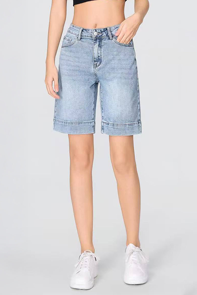 Punk Mid-Rise Loose Straight Ripped Denim Shorts