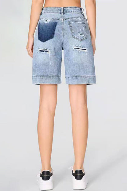 Punk Mid-Rise Loose Straight Ripped Denim Shorts