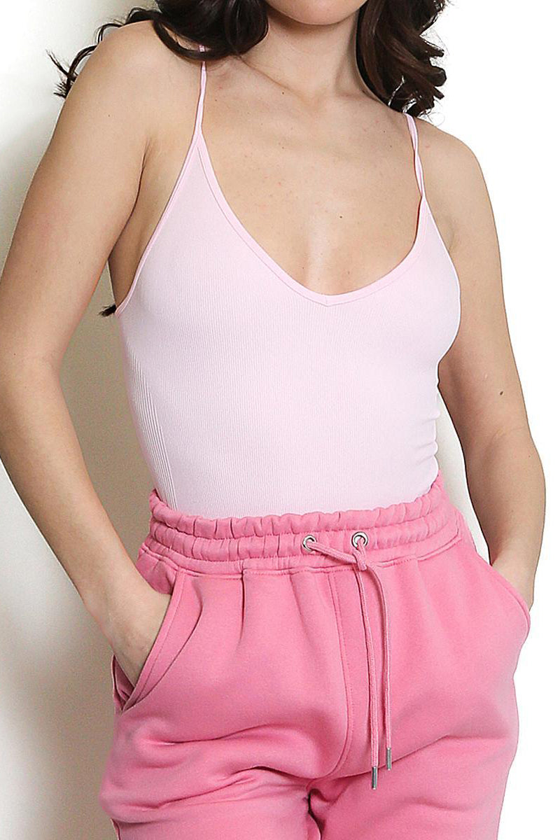 Solid Color U Neck Spaghetti Straps Bodycon Bodysuit(Size 6-16)