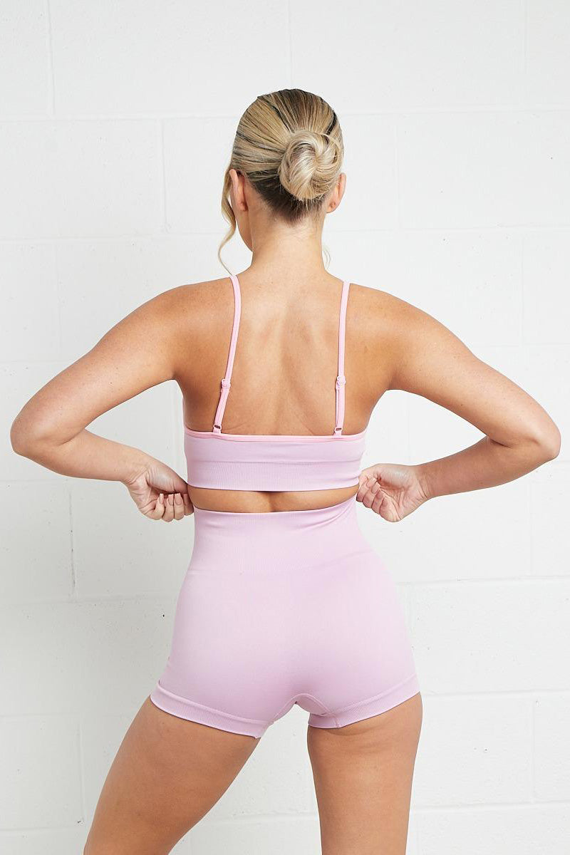 Contrasting Colors U Neck Straps Top & High Waist Shorts Yoga Co-ord