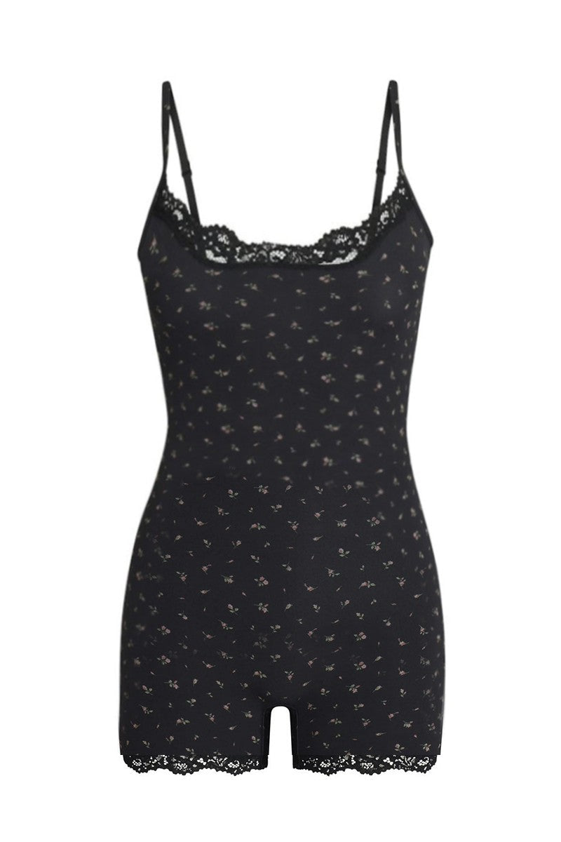 Lace Series Women's Spaghetti Strap Lace Trim Breathable Playsuit