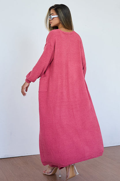 Cozy Fur Camisole & High Waist Trousers With Long Cardigan Three-Piece Set