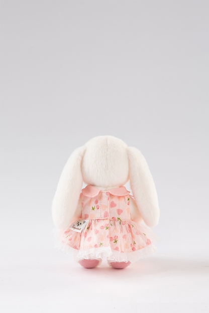 Lina Bear Pocket Series - White Drop Ear Bunny with Pink Cherry Dress(15CM)