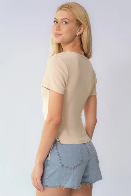Layered High Waist Raw Hem Denim Skorts with Tassel Detail