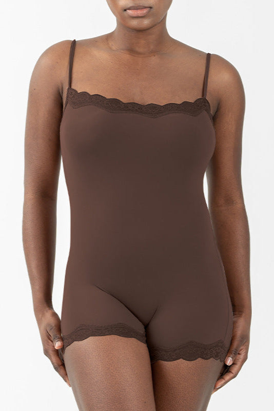 Lace Series Women's Spaghetti Strap Lace Trim Breathable Playsuit