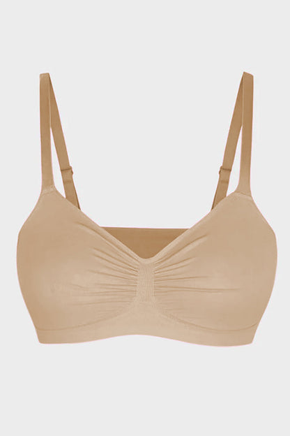 Versatile Non-Wired Full Cup Push-Up Bra, Solid Adjustable Spaghetti Strap Soft Breathable Wirefree Bra