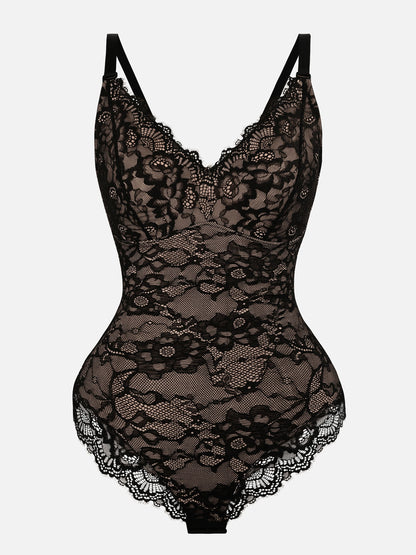 Lace V Neck Full Bodysuit Underwear