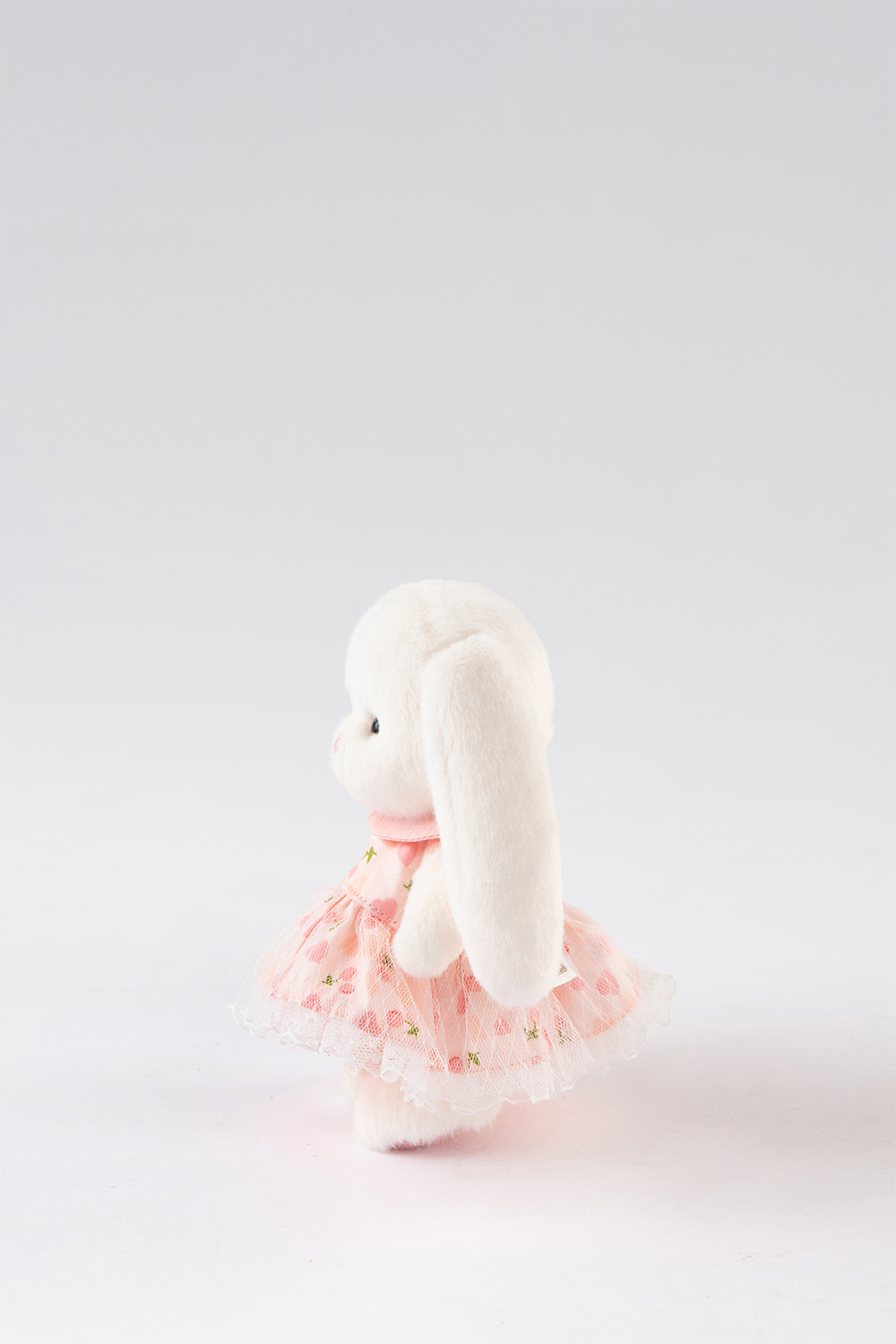 Lina Bear Pocket Series - White Drop Ear Bunny with Pink Cherry Dress(15CM)