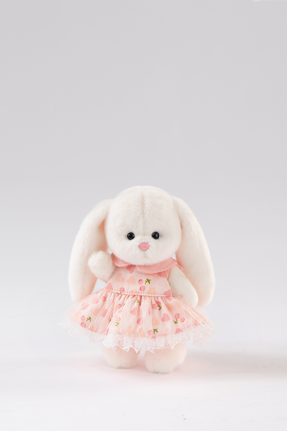 Lina Bear Pocket Series - White Drop Ear Bunny with Pink Cherry Dress(15CM)