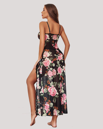 MidnightBloom™ Mesh Split Nightgown