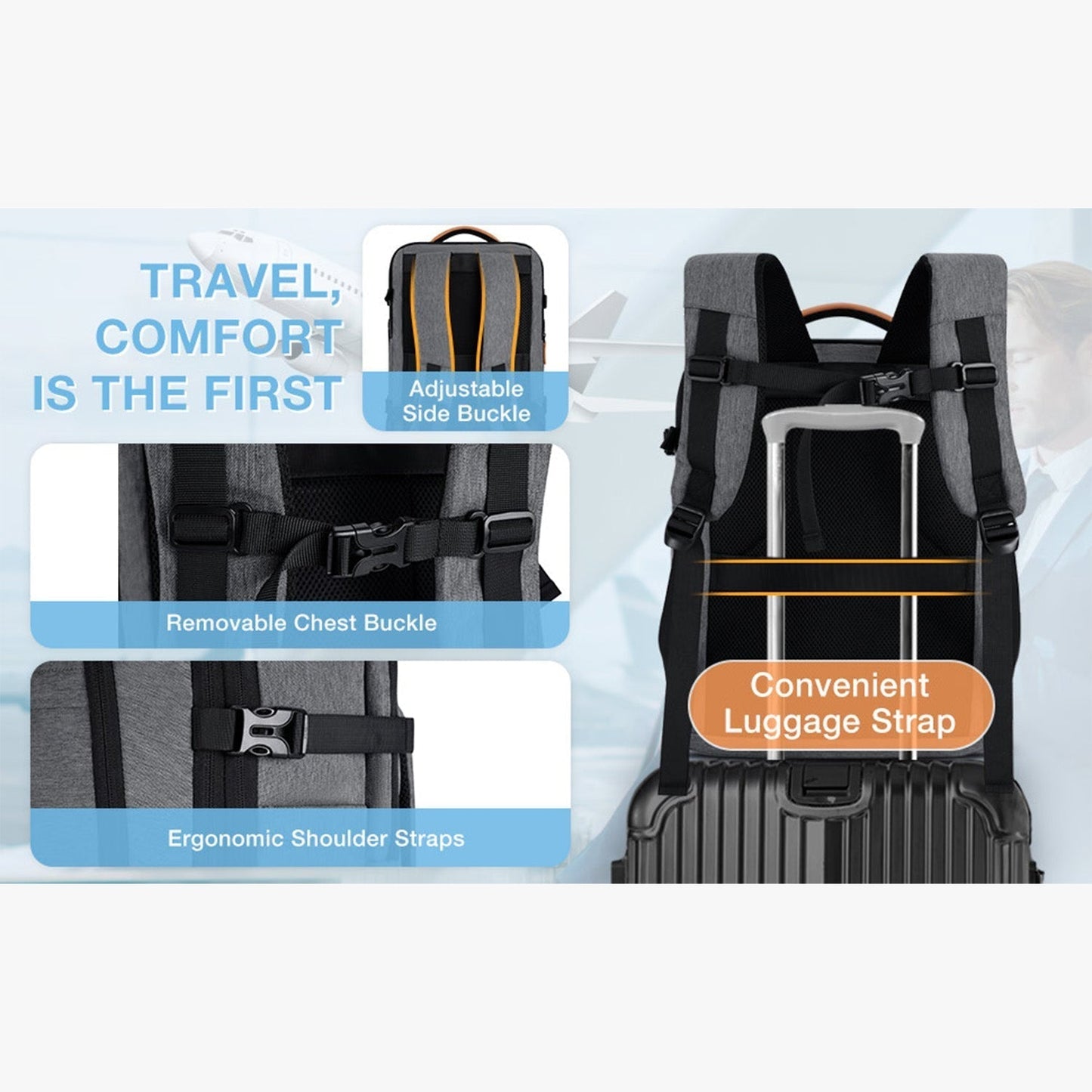 Falco 40L Expandable Airline Approved Carry On Travel Backpack