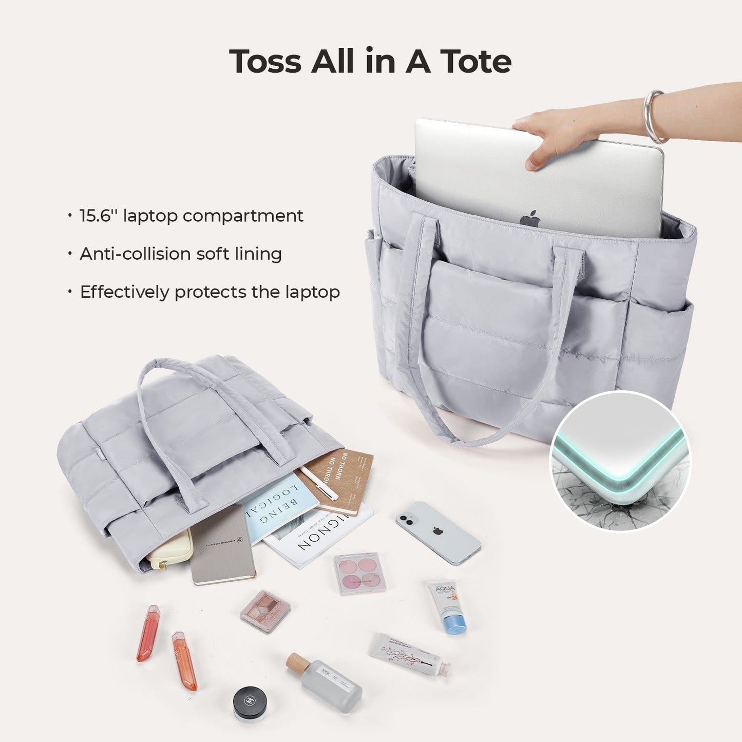 20L Puffy Tote Bag med 15,6" laptoprom