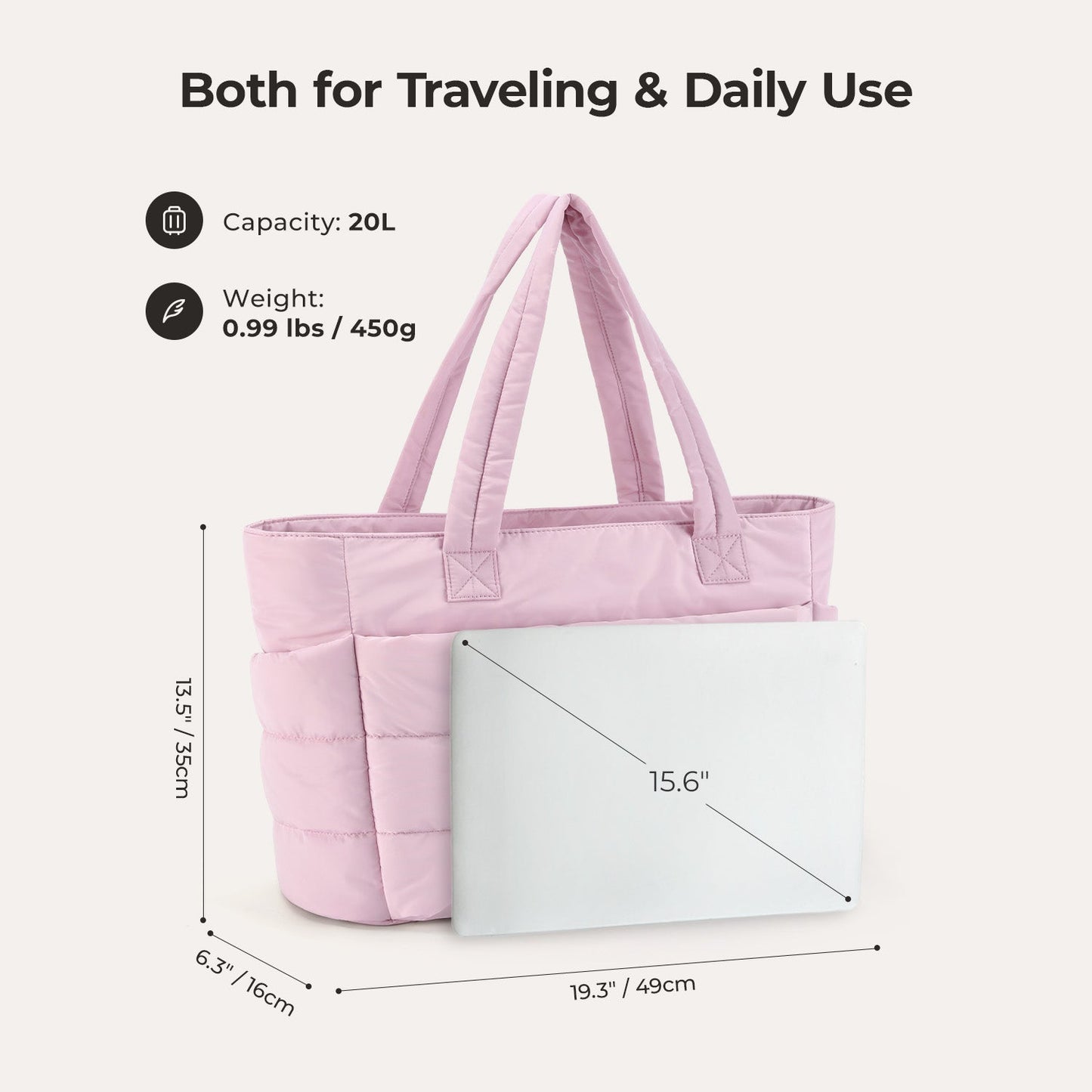 20L Puffy Tote Bag med 15,6" laptoprom