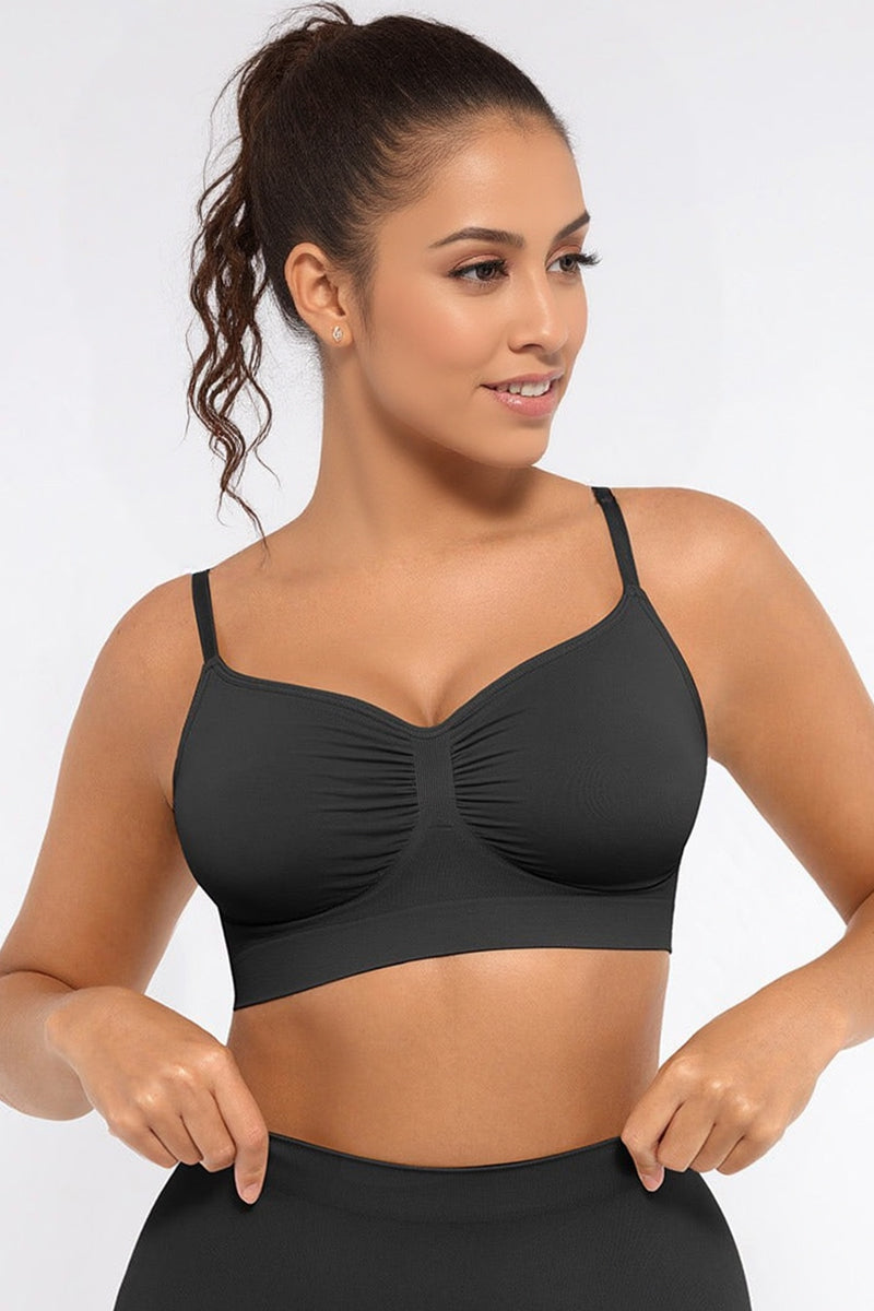 Versatile Non-Wired Full Cup Push-Up Bra, Solid Adjustable Spaghetti Strap Soft Breathable Wirefree Bra