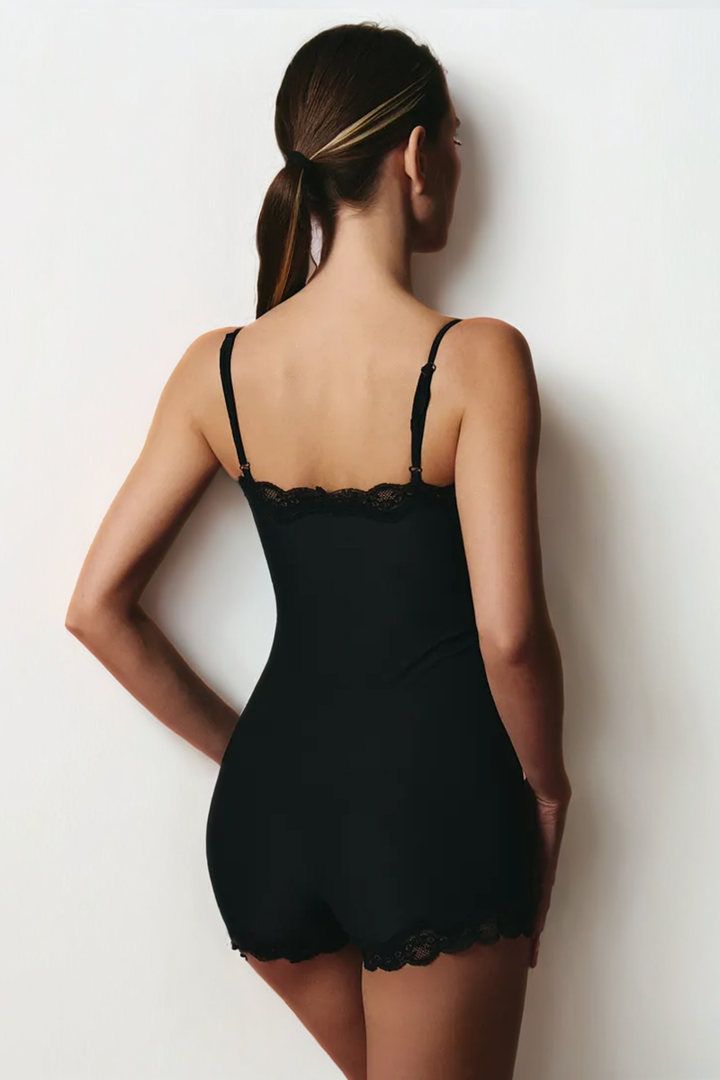 Lace Series Women's Spaghetti Strap Lace Trim Breathable Playsuit