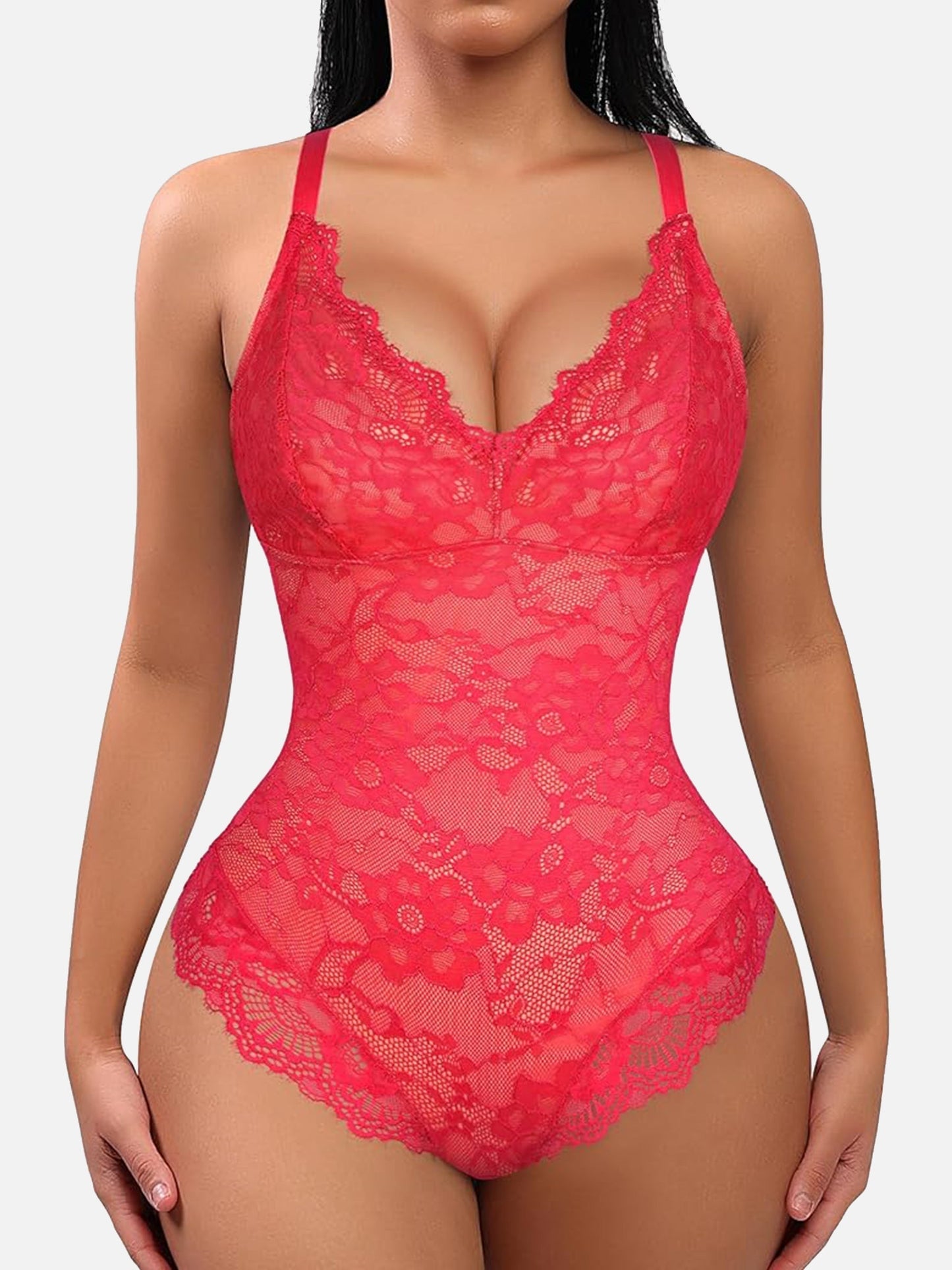 Lace V Neck Full Bodysuit Underwear
