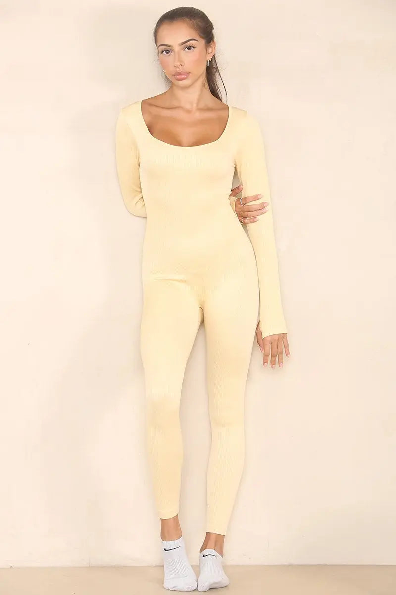 Athletic Seamless U Neck Long Sleeve Shaping Jumpsuit