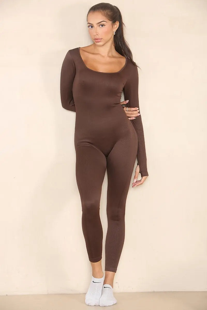 Athletic Seamless U Neck Long Sleeve Shaping Jumpsuit