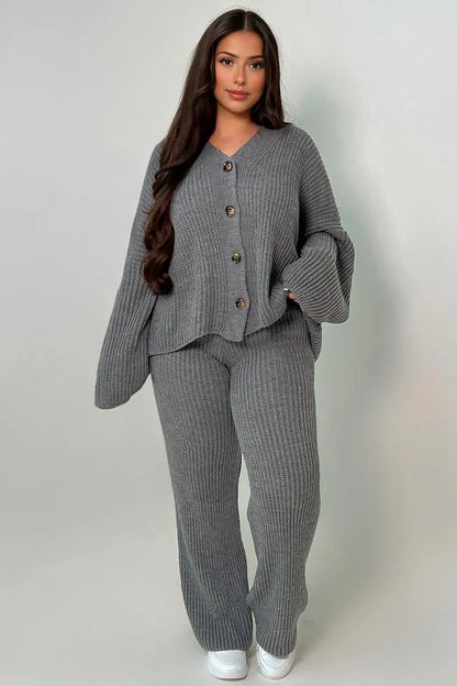 Casual Knit V Neck Cardigan & Loose Trousers Co-ord