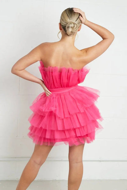 Lovely Chiffon Off The Shoulder Frill Tiered Dress