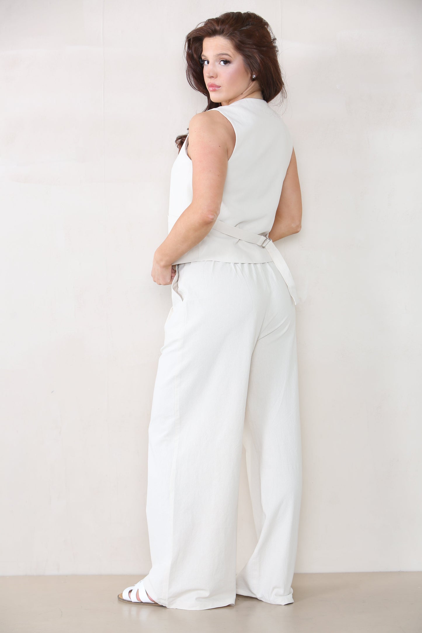 Commuter V Neck Sleeveless Button Top & Wide Leg Trousers Co-ord