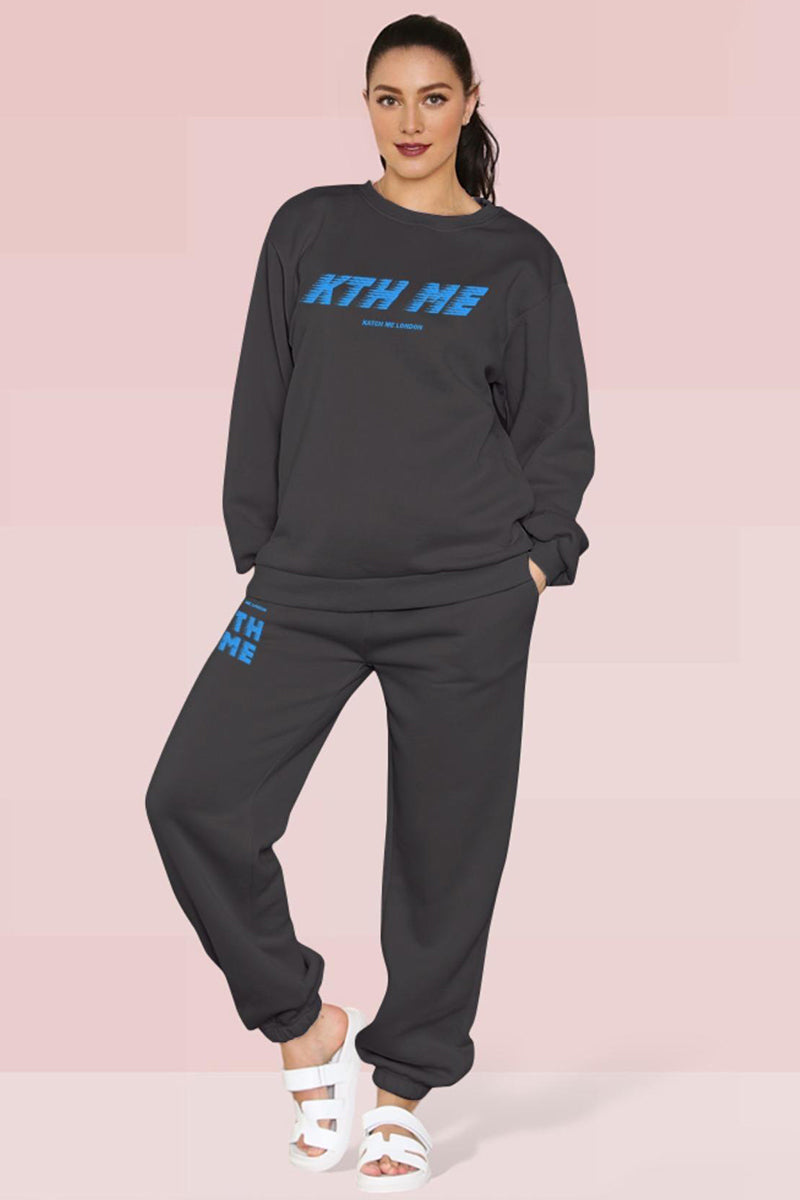 Casual KTH ME Print Loose Sweatshirt & Sweatpants Co-ord