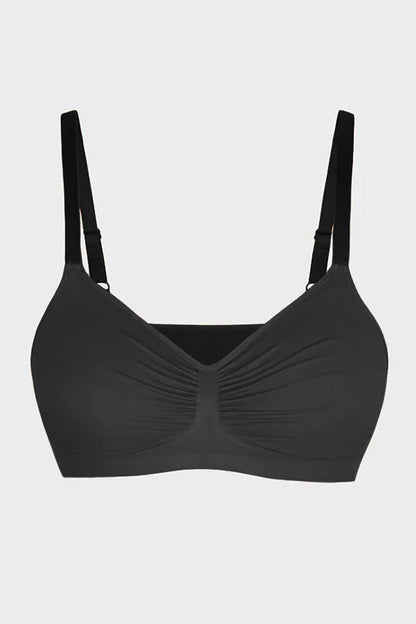 Versatile Non-Wired Full Cup Push-Up Bra, Solid Adjustable Spaghetti Strap Soft Breathable Wirefree Bra