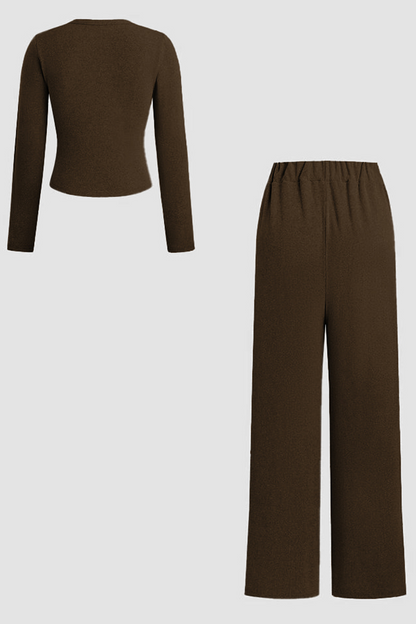 Minimalist Solid Button-Up Top & Wide-Leg Trousers Co-ord