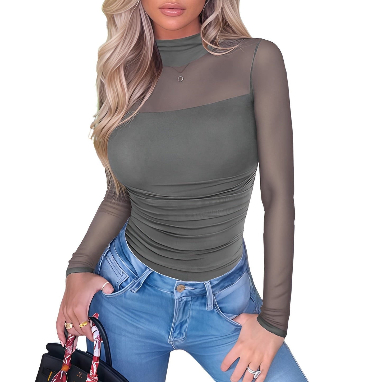 NERIA Mesh Turtleneck Bodysuit
